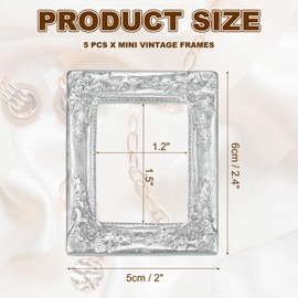 sourcing map 5pcs Vintage Resin Picture Frames, Mini Tiny Photo Frame Rectangle Jewelry Display Prop for DIY Table Top Photography Wedding Decor, Silver, 1.5 x 1.2