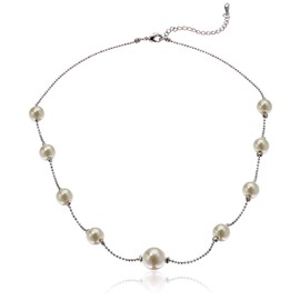 Crystalline Azuria Strand Necklace with Simulated White Pearls 18K White Gold Plated for Women 18 inches