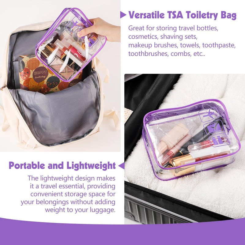 2 Pack TSA Approved Liquids Bags Purple Travel Toiletry Bag