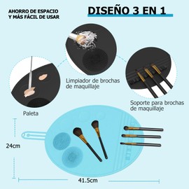 Limpiador de Brochas de Maquillaje, Almohadilla de Limpiador de Brochas de Maquillaje de Silicona 3 en 1, con Soporte para Brochas de Maquillaje, Limpia Brochas de Maquillaje Portátil, Azul