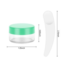 12pcs 10Gram/10ml Jars, Sample Pots, Mini Jars With Lids, Clear Round Plastic Jars With 1 Mini Spatulas For Various Cosmetic Products, Samples， Eye Shadow Lip Balm, and Nail Powder (Green)