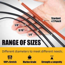 Marine Grade Bungee Cords Heavy Duty Outdoor - Bungee Cord Roll - 100% Stretch Elastic Cord and Absorbent Bungee Shock Cord for Kayak Deck, Camping, Crafting (3/16" x 100ft)