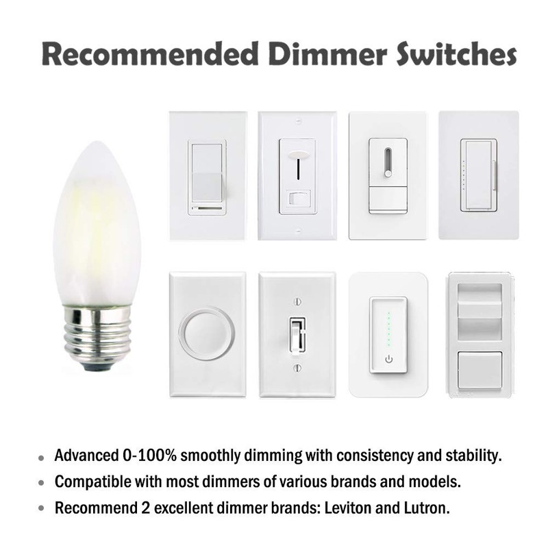 OPALRAY C35 6W(60W Incandescent Equivalent) LED Candelabra Bulb, LED Filament