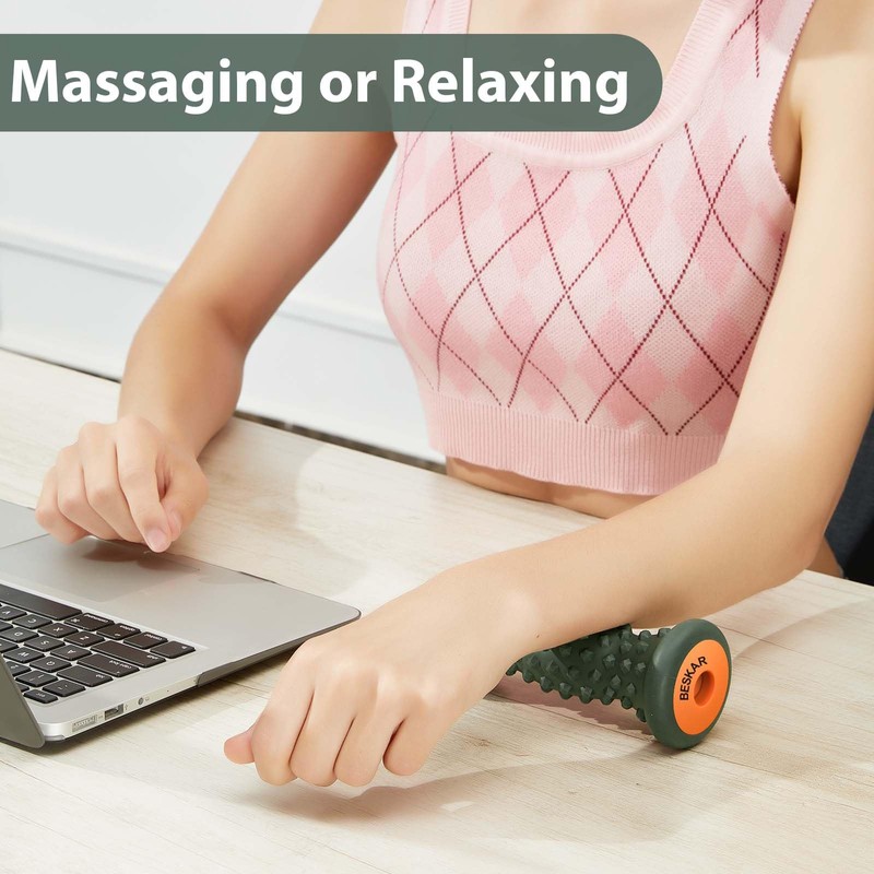 BESKAR Foot Massager Roller for Plantar Fasciitis Relief Black Green