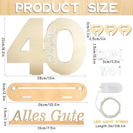 Qunkun Geldgeschenke Geburtstag, Geschenke zum 40 Geburtstag Frau Mann, 40 Geburtstagszahlen Holz Schild Gästebuch mit LED Lichterkette, Kreatives Geldgeschenke, Geburtstag Deko für Freunde/Familie