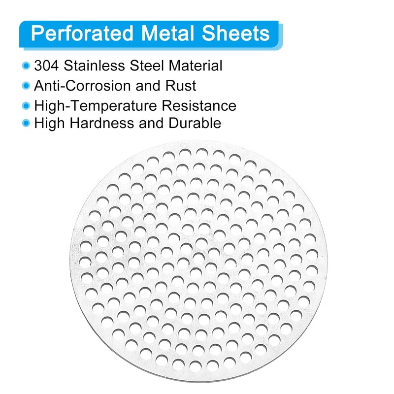 PATIKIL 2" Diameter 304 Stainless Steel Perforated Sheet, 2 Pcs