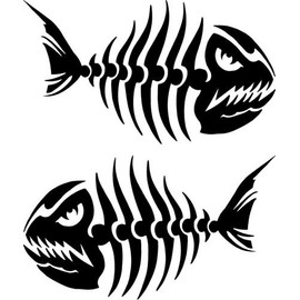 ProSticker 1504 (Two, a Right and a Left Facing) 4" X 7" Fishing Art Series Fish Skeleton Decals Sticker