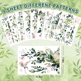 Whaline Whaline 9 Sheets Summer Flowers Window Clings Eucalyptus Flower Window Stickers Spring Plant Hanging Vine Floral Leaf Reusable Static Window Decals for Wedding Party Home Decor Supplies