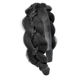 BOBIYA Braided Hair Headband with Tooth Braid Hair Headband with Teeth Wide Braided Hair Headband (Natural Black, Free Size)