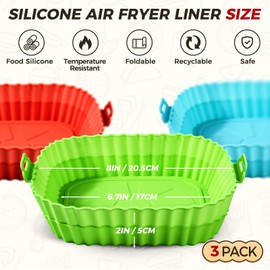3 Pack Air Fryer Silicone Liners 8inch Air Fryer Silicone Pot Reusable Food Grade Silicone Airfryer Liners Baking Basket Accessories Replacement of Flammable Disposable Parchment Paper