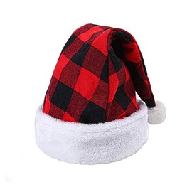 Incholl Plaid Christmas Hat Plaid Santa Hat for Adults Christmas Costume Comfort Xmas Hats for Christmas New Year Festive Holiday Party Supplies