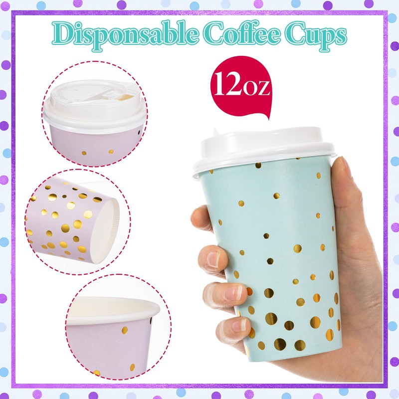 40 Set 12oz Pastel Gold Dot Paper Cup Sparkly Gold