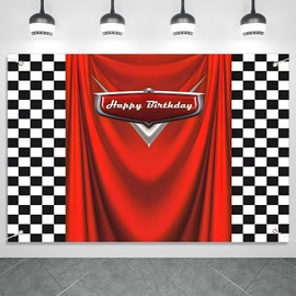 Sivoodiot Racing Flag Car Birthday Backdrop 7x5ft Durable Checkered Racing Photo Background for Birthday Decorations, Baby Showers, Live Streams, Boys Party,Outdoor Photography