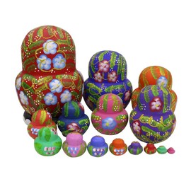 Winterworm Set of 15 Big Bulky Strawberry Colorful Basswood Wooden Traditional Russian Nesting Dolls Matryoshka Kids Stacking Toys Christmas Birthday Festival Gifts