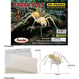 Puzzled 3D Puzzle Tarantula Spider Wood Craft Construction Model Kit, Fun & Educational DIY Wooden Toy Assemble Model Unfinished Crafting Hobby Puzzle to Build & Paint for Decoration 28 Pieces Pack