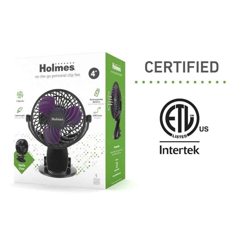 Holmes 4” On-The-Go Personal Fan with Clip – 3 Speeds,