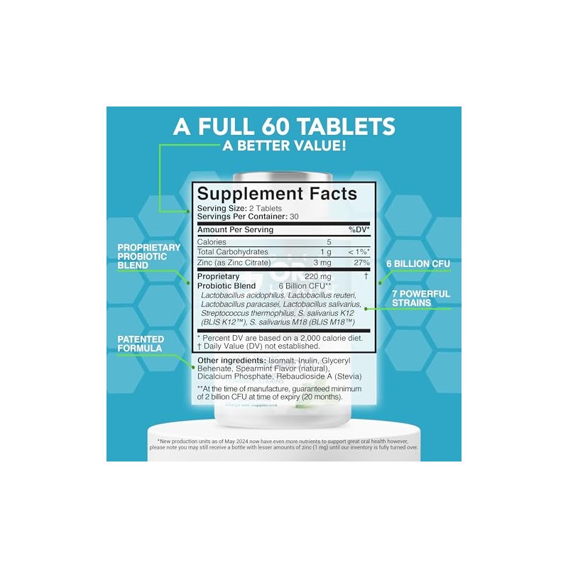 Great Oral Health Advanced Probiotics Tabletas Menta Fresca Mezcla Patente