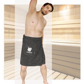 Lashuma Saunakilt Men's Grey Terry Cloth Lillby Sauna Towel with Velcro Fastening for Men Size L - XXL