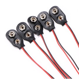 Teqooza 9V-Battery Clip Connector, 9 Volt Long Cable Connection Soft Shell I Type Black, Pack of 10