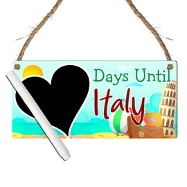 Days Until Italy" Countdown Plaque – Italian Vacation Countdown MDF Chalkboard Sign, 19cm x 9cm, Italian Travel-Themed Decor with Rustic Jute Hanging Twine (With Pen)