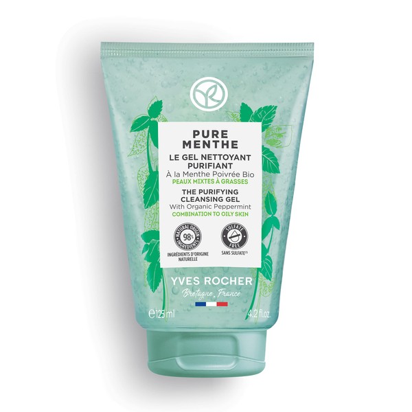 Yves Rocher Pure Menthe Clarifying Cleansing Gel, Facial Care with Organic Peppermint, for Radiant Skin, 1 x 125 ml Tube