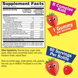 WellYeah B Complex Gummies for Kids - with Vitamin C, Niacin, Vitamin B6, Folic Acid, Vitamin B12, Biotin & Pantothenic Acid - 2 Month Supply - Strawberry Flavor - Non GMO, Gluten Free - 60 Gummies