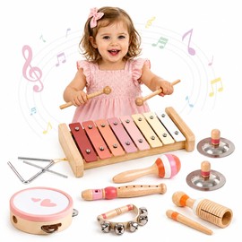 Vanplay Musical Toys for 2 Year Old Girls Easter Birthday Gifts, Montessori Toys for 2 3 Year Old, 8 in 1 Wooden Musical Instruments with Xylophone/ Tambourine/Maracas for Toddler 2-4