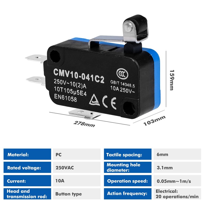 DewinLVD Pack of 10 Micro Limit Switch, Mini Micro Switch,