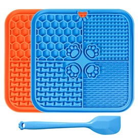 Lick Mat for Dogs, Dog Lick Mat with Suction Cups, Dog Food Mat and Slow Feeder Cat Bowl for Dog Anxiety Relief Dog Enrichment Toys for Dog Bathing Station and Cat Grooming 2 Pack (Blue & Orange)