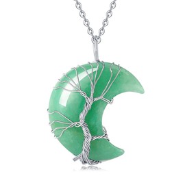 XIANNVXI Crystal Necklaces for Women Crescent Moon Pendant Necklace Green Aventurine Necklace Tree of Life Wire Wrapped Reiki Spiritual Necklace Jewellery for Women