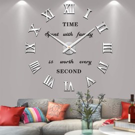 VANGOLD Wall Clock 26"~39",Super Long Warranty 90 Days, Free Replacement Quality Problems;Noble Stylish Oversized Numeral Modern Home for Living Room,Kitchen,Farmhouse,Fireplace(Mirror Silver)