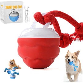 The Chase Buddy Dog Boredom Stimulating Toy 2025 Smart Pet Puppy Ball with Ropes Interactive Self Play Moving Dogs Balls Automatic Electric Active Rolling Ball Jumping Bouncing Dog Balls Gift (Red)