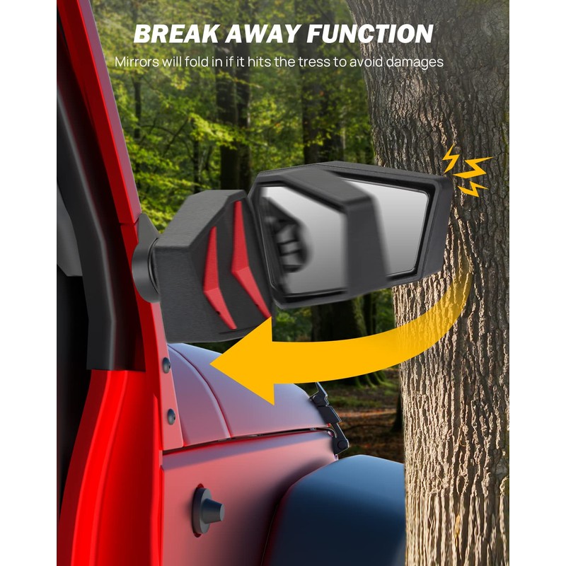 Mirrors Doors Off for Wrangler JK TJ 1997-2018, Side Mirrors