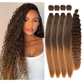Ombre Brown Honey Blond Braiding Hair Pre Stretched Boho Bohemian Curly Deep Wave Braids Non Toxic Kids Ez Braid Itch Free Knotless