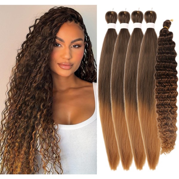 Ombre Brown Honey Blond Braiding Hair Pre Stretched Boho Bohemian