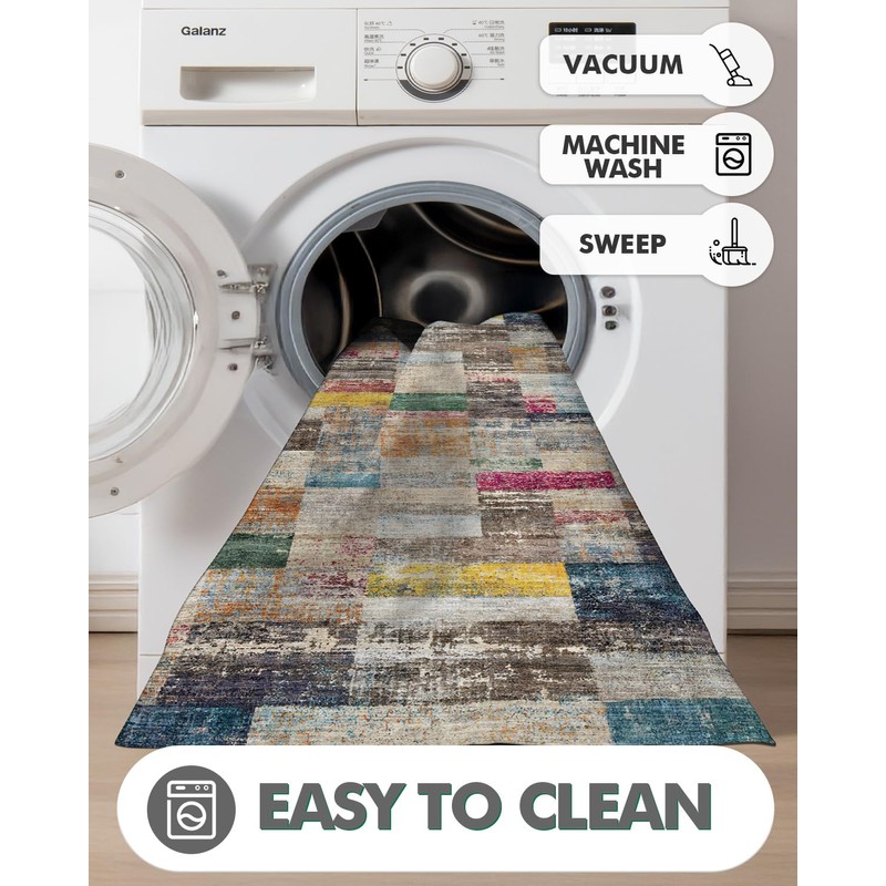 LUMI Washable Runner Rug, 3'x7' Non-Slip Hallway Mat, Low Profile