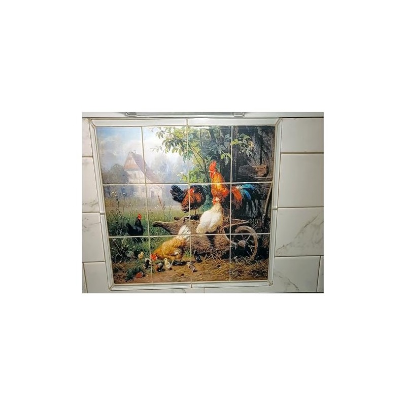 Tile Mural Farm Rooster Chickens by Carl Jutz Kitchen Bathroom