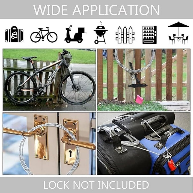 Bike Cable Lock Set, 2 Metre Steel Braided Security Cable,