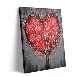 Valentine's Day Canvas Wall Art, Romantic Heart-Shaped Red Blossom Tree Vintage Valentine's Print, Modern Abstract Love-Themed Wall Oil Painting Print for Living Room, Bedroom, and Hallway 11x14inch