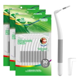Interdental Brushes, 0.4 mm Ultra Fine, Pack of 30, L-Shaped with 90° Angle, Grey, for People with Tight Gaps