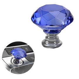 Car One-Touch Start Button with Push-to-Start Rocker Lever, Engine Start/Stop Joystick, and Full Metal Ball-bar Starter Cover for Decorative Accessories (Diamond - Blue)