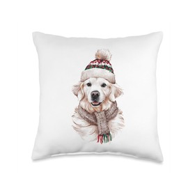 White English Cream Golden Retriever Mom Dog Puppy Christmas Throw Pillow