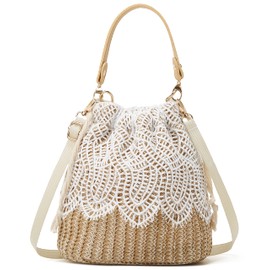 Straw Bag Beach Bag Small Tote Bag Shoulder Bag Flower Lace Handbag Satchel Crossbody Bag Purses 2024