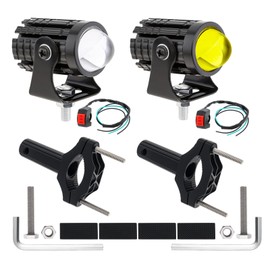 Windance 2 Pack,Motorcycle LED Spotlight Hi/Lo Beam Yellow White Driving Auxiliary Signal Lights with Front Fork Mounting Clamp