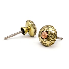 5MoonSun5's Brass and Copper Door Knobs/Drawer Pulls Dresser Door Knobs/Pull and Push Handle Knobs for Cabinets, Wardrobes & Kitchen Cupboards/ Handmade Classic Hardware Decor Engraved 36 mm Set of 6