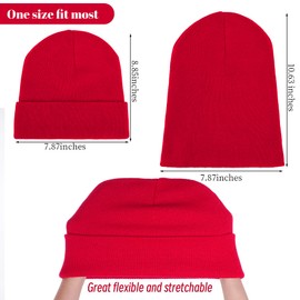 Beanie for Men Women, Slouchy Knitted Beanie Hats Winter Warm Hat Unisex Cuffed Plain Hat for Cold Weather Red