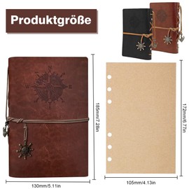 KUIZHEN Leather Notebook A6, Pack of 2 Vintage Spiral Bound Diary Refillable Travel Diary with Blank Faux Leather Notebook Travel Notebook for Men and Women, Black, Brown
