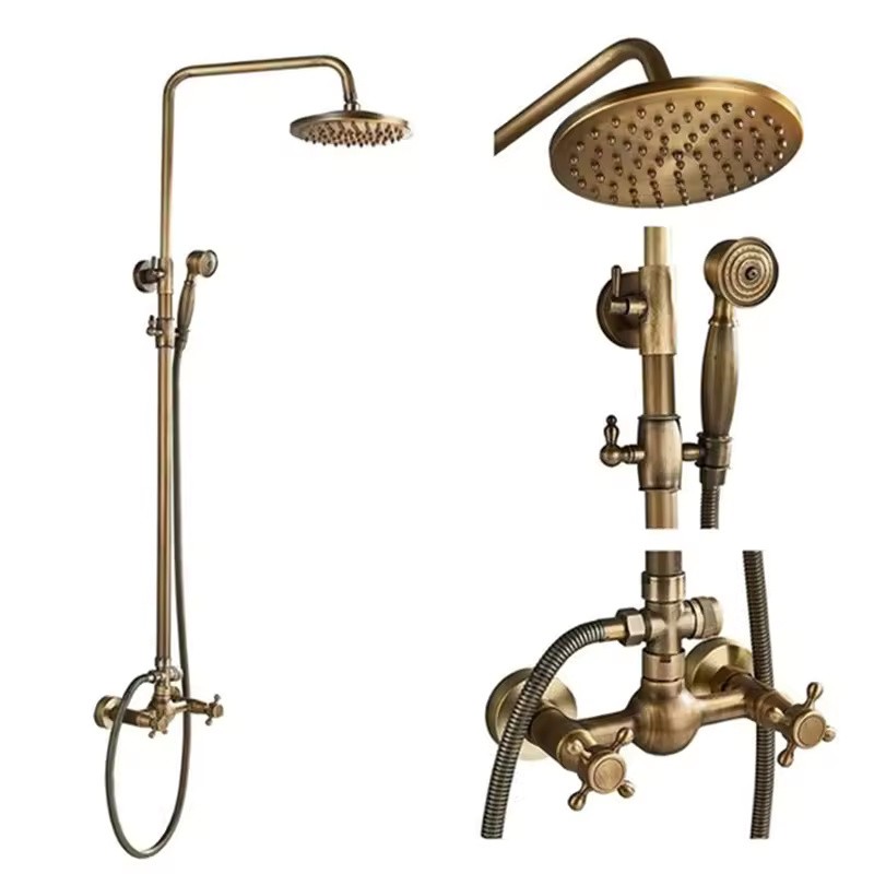 Antique Brass 8-Inch Rainfall Shower System with Hand Shower &
