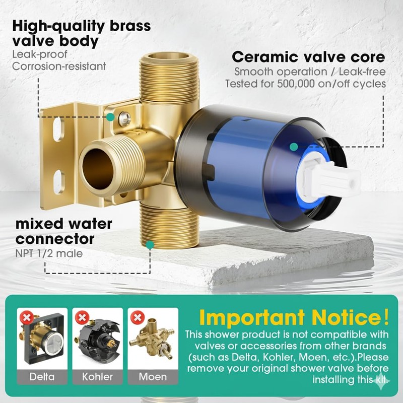Shower Faucet Set Matte Black, Shower Valve Kit with Bathtub
