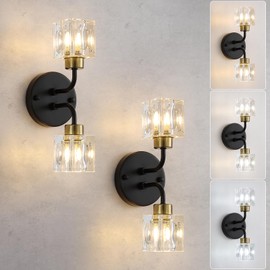 ZenQuirk Crystal Wall Sconces Set of Two - Wall Light Fixtures Glass Wall Lamp for Bedroom Hallway Entryway, Black (G9 Bulbs Not Included)